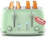 Mueller Retro Toaster 4 Slice with Extra Wide Slots Bagel, Defrost, and Cancel Function, 6 Browning Levels, Dual Independent Controls, Removable Crumb Tray and High Lift Levers, Sage Green