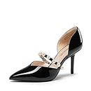 DREAM PAIRS Women's Closed Toe High Heels Stiletto Pointed Toe Strappy Pearl Elegant D'Orsay Dress Wedding Party Pumps Shoes, Black, 10