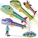 Gizzjoy Dinosaur Toy Rocket Launcher for Kids - Launch Up to 100 Ft, 4 Rockets, Outdoor Outside Toys for Kids, Dinosaur Toys, Birthday Gifts for 3 4 5 6 7 8-12 Year Old Boys Girls