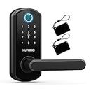 Keyless Entry Keypad Door Lock with Handle, Smart Lock, 8-in-1 NUTOMO Double Door Levers with 300 Codes/100 Fingerprints/Touchscreen/Auto Lock/IC Card/Key/Doorbell/Easy Install/No Extra Drill, Black