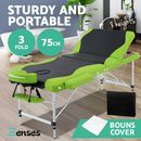 Zenses Massage Table 75cm Portable 3 Fold Aluminium Beauty Therapy Bed Green