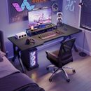 Large Gaming Desk, Black PC Computer Desk, Ergonomic Home Office Desk with Carbo