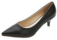 DADAWEN Women's Ladies' Elegant Pointed Toe Kitten Heels Pumps Shoes Black 6.5 US