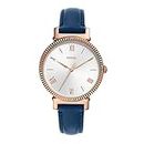 Fossil Women's Daisy Quartz Stainless Steel and Leather Three-Hand Watch, Color: Rose Gold, Navy (Model: ES4862)