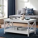 Oikiture Coffee Table with Storage Rack Cocktail Table 2-Tier Side Table Home Furniture