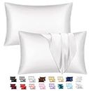Mulberry Satin Silk Pillowcase for Hair and Skin - Soft Breathable Smooth Both Sided Silk Pillow Cover Pair - Standard Size 50x75cm, White