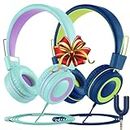 VotYoung Kids Headphones with Microphone for Kids, 2 Pack Kids Headphones with Sharing Splitter, Wired Kids Headset with 91dB Volume Limit, On-Ear Stereo Headset for School/Tablet/Travel