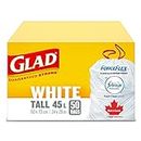 Glad White Garbage Bags - Tall 45 Litres - ForceFlex, Drawstring, with Febreze Fresh Clean Scent, 50 Trash Bags, Made in Canada of Global Components