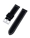 Kreisler BLL22002 22mm Tech Smart Black Leather Watch Band | White Stitching