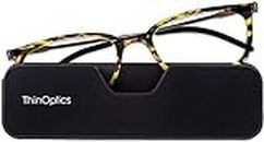 ThinOptics Connect Reading Glasses with Magnetic Case - Ultra-Thin Lightweight Eyeglasses Readers - Men Women (Tortoiseshell, 3, multiplier_x)