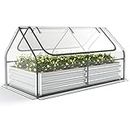 Safstar Galvanized Raised Garden Bed with Greenhouse, 6FT x 3FT x 3FT Bottomless Flower Bed with Clear Cover, Outdoor Planter Box Kit with Dual 2-Tier Roll-Up Windows, Easy Venting & Watering