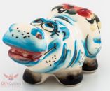 Hippopotamus Gzhel porcelain figurine hippo souvenir handmade and hand-painted