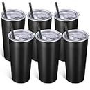 VEGOND 20oz Tumbler Bulk with Lid and Straw 6 Pack, Stainless Steel Vacuum Insulated Tumbler, Double Wall Coffee Cup Travel Mug, Black