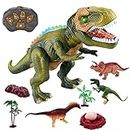 Remote Control Dinosaur Electric Toy Kids RC Animal Toys Dinosaur Walking and Roaring Realistic T-Rex Robot Toys for Toddlers Boys Girls Green