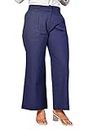 Real Bottom Women's High Waist Bell Bottom Trouser | Cotton Blend Formal Wear Pants for Girls | Solid Wide Leg Regular Fit Pants with Pockets for Woman | Old Fashion Pant | Navy, XXL