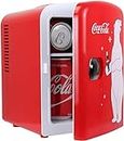 Coca-Cola Polar Bear 4L Cooler/Warmer w/ 12V DC and 110V AC Cords, 6 Can Portable Mini Fridge, Personal Travel Refrigerator for Snacks Lunch Drinks Cosmetics, Desk Home Office Dorm, Red