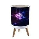 UQK145ZVG Trash Can with Lid Abstract chip HTML 3D Blue Press Cover Small Garbage Bin Round with Wooden Legs Waste Basket for Bathroom Kitchen Bedroom 7L/1.8 Gallon