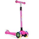 BELEEV Deluxe Scooter for Kids Age 3-12, 3 Wheel Scooter for Toddlers Girls Boys, Kick Scooter with 4 Adjustable Height, Lean to Steer, Light up Wheels, Extra-Wide Deck, Scooter for Children（Pink）