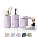 Premium Lavender Purple Bathroom Accessories Set. Decor. Accesorios para Baños. New Apartment Essentials. Toothbrush Holder and Soap Dispenser.