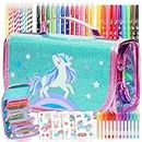 Amitié Lane Unicorn Toys for Girls Scented Markers Set - Unicorn Pencil Case, 55 Piece Set - Unicorn Gifts For Girls 6-8, For Art and Craft Coloring - Incl Augmented Reality App