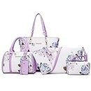 Women Designer Pureses And Handbags Set Satchel Shoulder Bags Tote Bags 6pcs Wallets (purple&white)