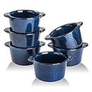 Creme Brulee Ramekins Ceramic Bowls - VICRAYS Mini Custard Cups 8 oz oven Safe Bowls Souffle Dishes for Baking Individual Casserole Dipping Sauce Pioneer Woman Bakeware Set of 6, Blue