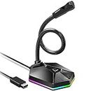 Tukzer RGB Streaming USB Gaming Microphone with Flexible Arm| Omnidirectional Condenser, Noise-Cancelling, On-Off Button, Plug & Play Desktop Laptop Mic| for Gaming/Video Conference/Recording (Black)