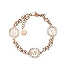 Michael Kors Stainless Steel and Pavé Crystal MK Logo Chain Bracelet for Women, Color: Rose Gold (Model: MKJ4731791)