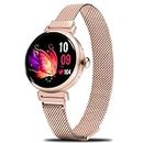 Minimalist Fashion Smart Watch for Women(Answer/Make Calls), World Smallest 1.04" Round AMOLED Screen Smartwatch for Ladies with Heart Rate Sleep Monitor, Notification and a Free Steel Band (Gold)