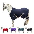 Majestic Ally Anti Pill Fleece Horse Blanket/Sheet with Silver Braided Rope (Navy, 80)