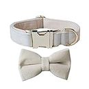 Love Dream Bowtie Dog Collar, Velvet Dog Collars with Detachable Bowtie Metal Buckle, Soft Comfortable Adjustable Bow Tie Collars for Small Medium Large Dogs (XLarge, White)