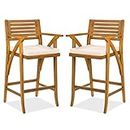 Best Choice Products Set of 2 Outdoor Acacia Wood Bar Stools Bar Chairs for Patio, Pool, Garden w/Weather-Resistant Cushions - Teak Finish