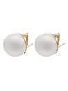 MOONDUST Gold Plated Oversized Diamond Design Large Pearl Clip Stud Earrings for Girls & Women - [White Colour] (MD_95_W_20MM)