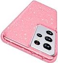 Rayboen for Samsung Galaxy S21 Ultra Case Glitter, Shockproof Protective Cover Funda para Galaxy S21 Ultra, Cute Sparkly Bling Shiny S 21 Ultra Phone Case for Women Girls, Glitter Pink