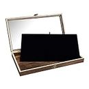 MOOCA Wooden Jewelry Display Case with Tempered Glass Lid and Removable Black Luxurious MDF Velvet Jewelry Display Pad, Pocket Knife Display Case, Eyewear Display Case, Brown Color