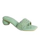 BLUE BEAUTY Women's Sequins Block Heels Fashion Sandals for Women & Girls latest Collection & stylish Comfortable (GREEN) |40|.
