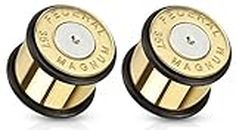 Pair of Bullet 357 Magnum Gold Tone Large .357 Bullet Shell Ear Plugs O-rings (3/4" (19mm))
