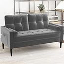 Aotumm Ciort Sofa 2 Seater, Loveseat Sofa Couch with 2 Pillows, Comfy Seat Cushion, Mid Century Modern Couch, Small Sofas for Living Room/Apartment/Bedroom, Easy Assembly Velvet Sofa (Grey)