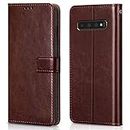 WOW IMAGINE Shock Proof Flip Cover Back Case Cover for Samsung Galaxy S10 Plus (Flexible | Leather Finish | Card Pockets Wallet & Stand | Chestnut Brown)