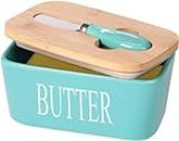 KPS Ceramic Butter Box | Butter Dish with Wooden Lid & Knife | Fridge Microwave Dishwasher Safe Box | Butter Storage Container | Butter Keeper Holder | for Home/Kitchen (Pack of 1,Multicolor)
