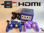 Nintendo GameCube Console - Purple - w/ 2x Controller - Cables - HDMI Converter