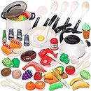CUTE STONE Play Kitchen Accessories Toy, Play Food Sets for Kids Kitchen, Toddler Kitchen Set for Kids with Play Pots, Pans, Kids Kitchen Playset, Play Kitchen Toys for Girls Boys