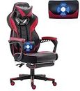 Bonzy Home Gaming Chair for Adults with Footrest and Massage, Racing Style Gamer Chairs with Headrest and Lumbar Pillow, Ergonomic PC Game Chair Height Adjustable for Kids Boys Teens, Red