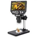Koolertron Microscopio para Niños,4.3" Microscopio Profesional Digital LCD,Microscopio Portátile HD 1080P con 50-1000x Zoom de Aumento,8 Luces LED Ajustables,Compatible con PC Windows MacOS