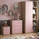 Junior Vida Neptune 3 Piece Bedroom Furniture Set 2 Drawer Bedside Table Cabinet, 5 Drawer Chest, 1 Door Wardrobe (Pink & Oak)