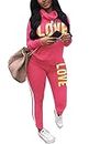 Angsuttc Jogger Sets for Women 2 Piece Tracksuit Oufits Letter Print Long Sleeve Sweatshirt and Pants Sets Pink M