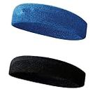 STEFFER Headband Sports, Gym Workout,Yoga Sweatband-All Sports Wear Headband Fitness Band Unisex (Pack of 2 Black Blue)