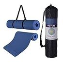 Wueps esterilla yoga, incluye correa de hombro y bolsa de transporte, ideal para realizar deporte en casa, mat antideslizante (Color Azul Oscuro y Azul Claro)