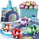 Kiddiworld Mini Car Toys for 1 Year Old Boy Gifts, 12 Sets Pull-Back Trucks with Playmat/Storage Box for Toddlers Age 1-2, Baby Toys 12-18 Months, 1st Christmas Birthday Gifts for One Year Olds