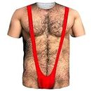 RAISEVERN T-Shirt Herren Weihnachten Rot Lustig 3D Druck Tshirt Junge Brusthaare Hässlich Coole Männer Jugendliche Party Geschenk Bekleidung, M